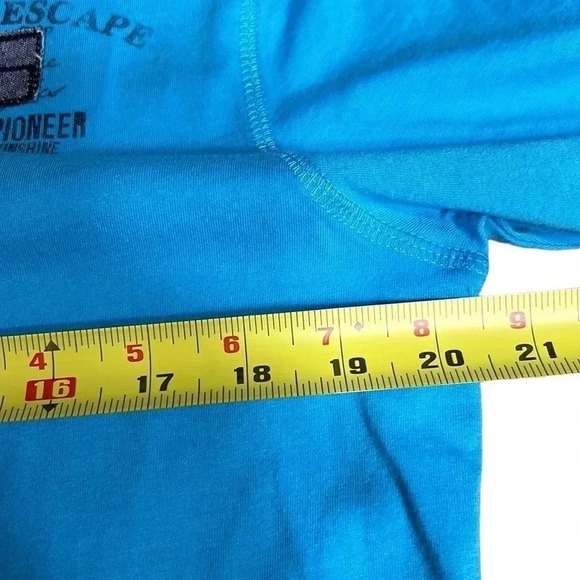 CANDA men medium cotton shirt, turquoise , contrast trim , patch added, coastal - Picture 7 of 10